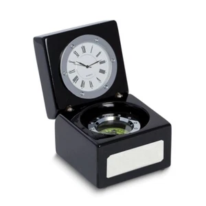 Compass and Clock in Lacquered Black Finish Hinged Box - Afbeelding 1 van 1
