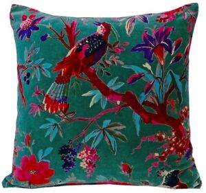 Indian Handmade 100% Velvet Bird Printed Cushion Cover Pillow Throw Cover Ethnic