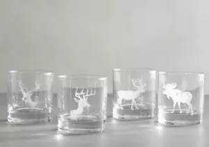 Juego de 4 vasos Pottery Barn Stag grabados dobles antiguos/NUEVOS - Imagen 1 de 3
