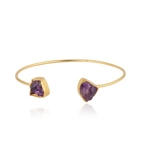 VALENTINO Braccialetto Aperto Doppia Pietra Preziosa Regolabile Ametista Cruda per Figlia