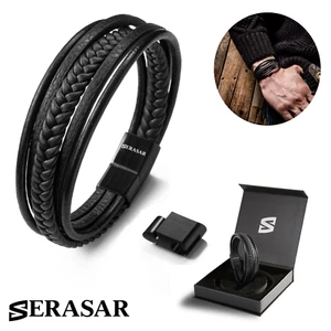 SERASAR | Premium Leather Bracelet [Braid] for Men in Black & Brown Color - Bild 1 von 17