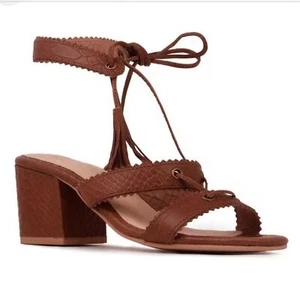 Rag & Co Sandals Women’s 8 Brown Zena Leather Heel Handcrafted Croc Texture - Picture 1 of 10