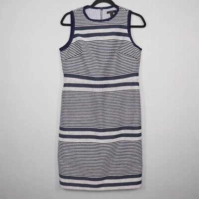 J Crew Sheath Dress Womens Size 8 Blue White Striped Tweed Nautical Sleeveless - Image 1 of 4