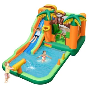 Outdoor 6-in-1 Castle House Kids Inflatable Bounce House w/Slide Without Blower - Picture 1 of 9