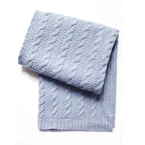 Cable Knit Wool Blend Baby Blanket 30"x40" Blue - Picture 1 of 2
