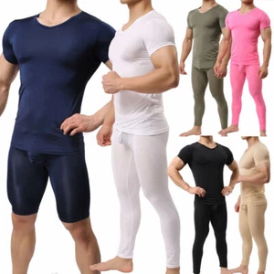 Para hombres Top Pantalones Seda Hielo Pijama Ultrafino Camisas Pantalones Deportes Calzoncillos - Imagen 1 de 38