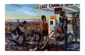 Dave Mann Ed Roth Studios Print Poster Bike Chopper Gas Stop - Picture 1 of 1