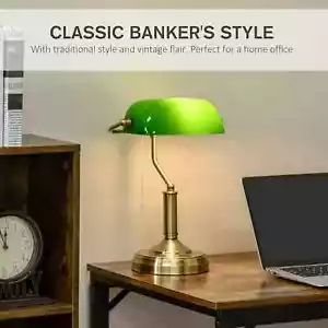 Banker'S Table Lamp Desk Lamp with Antique Bronze Base, Green Glass Shade Free P - Picture 1 of 11