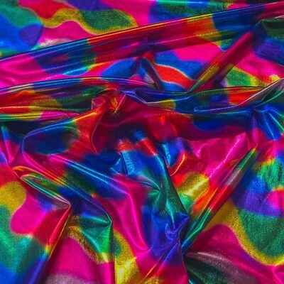 MARKENLOS Folienjersey Stretchstoff Regenbogen Bunte Deko Stoff Lurex Karnevalskostüm