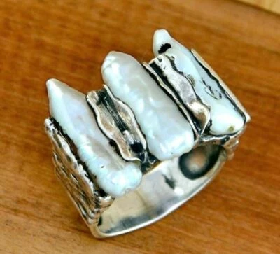 Natural Biwa Pearl Gemstone Handmade 925 Sterling Silver Designer Ring - Image 1 of 3