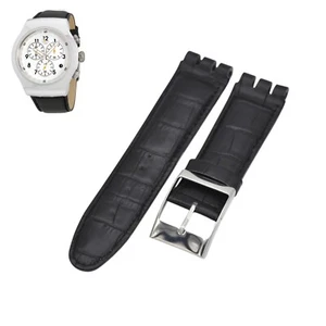 23mm Black Leather Watch Strap For Swatch XL Irony The Chrono YOS451 - Picture 1 of 7