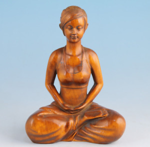 chinese boxwood hand carved yoga statue netsuke collectable table deco handmade