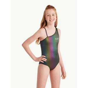 Justice Girls' Sport Rib Shine Swimsuit - Black Size 12-14 - Picture 1 of 5