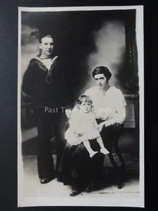 Naval Studio Portrait SAILOR with Wife & Child by Major & Son PLYMOUTH Old RP PC - Picture 1 of 3