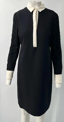 Vestido camisero negro manchado/alterado de J. Mendel con superposición de encaje talla L Foto 1 de 4