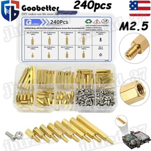 240pcs M2.5 Male Female Brass Hex Standoff Spacer Support Pillar Screws Nut Kit - Picture 1 of 14