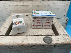 Vintage Porcelain Mini Doll Furniture, Dresser & Bed, Japan - Picture 1 of 9