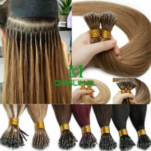 7A 16-28Inch Fusion Keratin Nano Ring Beads Tip Remy Human Hair Extensions 50g - Picture 1 of 23