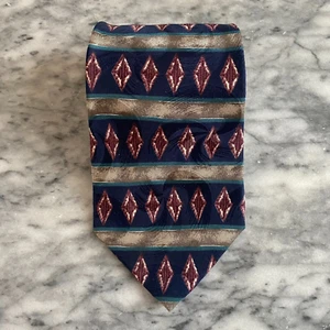Zylos George Machade 100% Italian Silk Navy Brown Red Geometric Tie~3.75" J28 - Picture 1 of 6