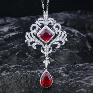 New Classical Red Garnet Citrine Gemstone Charm Women Silver Necklace Pendants - Picture 1 of 9