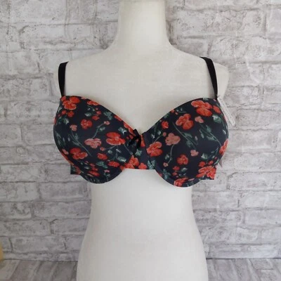 Isaac Mizrahi Bra Convertible Womens 42DD Black Red Floral Underwire NEW - Image 1 of 4