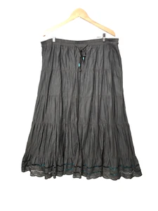 Old Navy Tiered Eyelet Maxi Skirt XL Gray Teal Lined Cowgirl Peasant Prairie - Picture 1 of 13