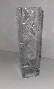 Vintage 1980 FOSTORIA Produced for AVON Square 6" Bud Vase CrissCross Pattern - Picture 1 of 4