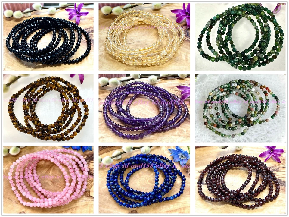 Wholesale Lots 6 Pcs 4mm Natural Gemstone Crystal Healing Stretch Bracelet 7.5” - Image 1 of 1