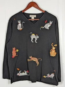 Maglione pullover donna Bechamel taglia grande gatti ricamato foglie autunnali autunno - Foto 1 di 3