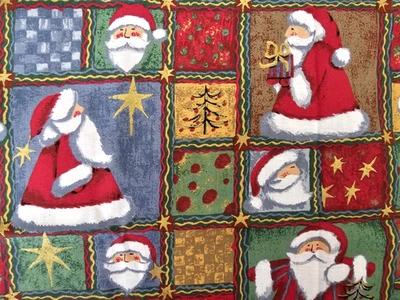 Vintage Santa Patchwork Metallic Gold Unbranded Cotton Quilt Fabric 1 YARD & 31" - Image 1 of 4