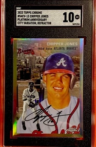 2023 CHIPPER JONES Topps Chrome Platinum City Variation Refractor SGC 10GEMMT - Picture 1 of 6