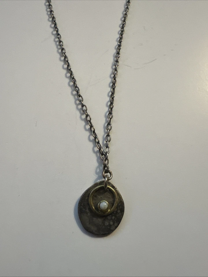 Colar de bronze SILPADA 925 oxidado martelado prata esterlina concha de rio N1671 - Imagem 1 de 1