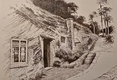 Signed Framed Vintage Ink Drawing Bridgenorth Hermit Houses By Gibson - Image 1 of 4