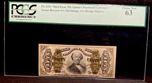 PCGS ChUNC 63. FR# 1331 Fractional 1864 Union Currency 50c Civil War Third Issue - Picture 1 of 6