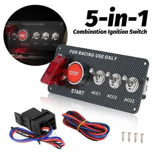 5in1 Zündschalter Panel Motorstart Druckknopf Kippschalter 12V LED Kohlefaser - Bild 1 von 8
