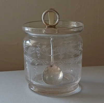Olla de mermelada/miel de cristal y plata de ley Art Nouveau. Birmingham con fecha 1916. Foto 1 de 4