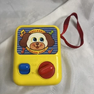 VINTAGE 1990 Shelcore Windup Musical Radio Toy for Baby Puppy Moving Eyes Red - Picture 1 of 6