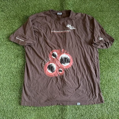 Vintage Y2K Stussy T Shirt Brown Mens XL (Fits L) 40 Hour Famine Rare 2000s - Image 1 of 4