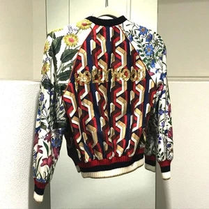 GUCCI Floral Bomber Jacket Tiger Print Blouson Silk Sequins Size 36 Women's - Picture 1 of 7