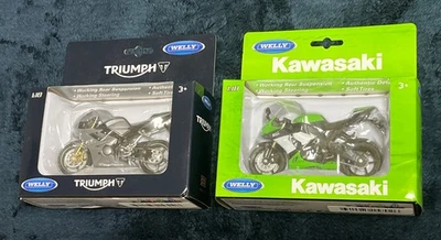 Welly Kawasaki Yamaha Diecast Lote de 2 Novo Na Caixa Kawasaki Ninja ZX-10R e Daytona 675 - Imagem 1 de 4