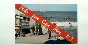 Hallo von Cape May NJ Vintage photochrome Lithographie Postkarte - Bild 1 von 2