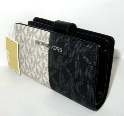 Michael Kors Jet Set Travel Medium Bifold Wallet Black Multi Signature NWT $178 - Image 1 of 4