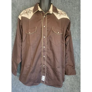 Vintage Panhandle Slim Western Shirt Brown Embroidered Cowboy Rodeo Men Sz L 2 - Picture 1 of 11