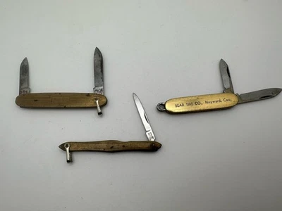 Lot Of 3 Vintage colonial Folding Knives Brass Handles Nice  - Image 1 of 4