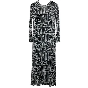 Vince Camuto transparentes schwarz weiß abstraktes Muster Langarm Maxikleid Damen M - Bild 1 von 8