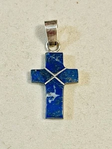 VTG Southwest Native American Sodalite Pendant Cross Crusifixion 950 St. Silver - Picture 1 of 4