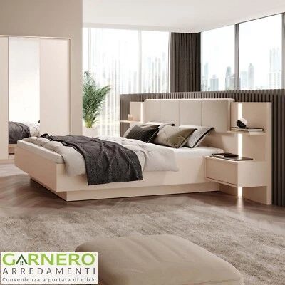 Letto contenitore matrimoniale con ammrtizzatori 160x200cm comodini beige JOLLY - Immagine 1 di 4