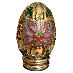 De colección 1988 Franklin Mint Multicolor Cloisonne Huevo de Pascua Tono Dorado Flores de Loto - Imagen 1 de 9