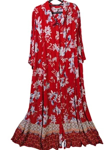 Woman Within Shirtkleid Übergröße 34 W Rollriegelärmel Crinkle Blumen rot fließend - Bild 1 von 19