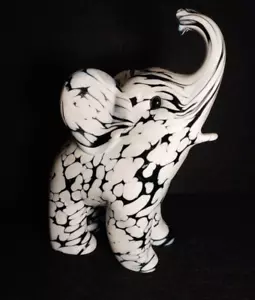 6.5" Archimede Seguso Murano - Black White Italian Art Glass Elephant Figurine - Picture 1 of 16
